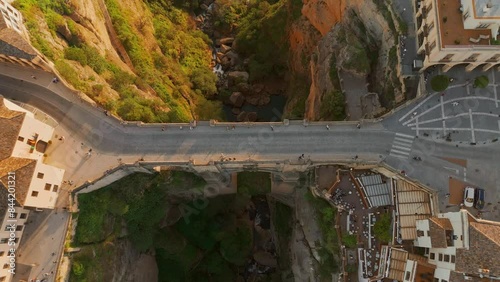 Aerial view of the Ronda medieval town at sunset, Andalusia, Spain