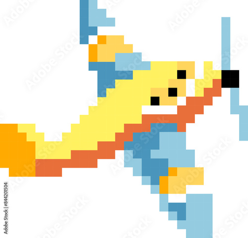 Airplane cartoon icon in pixel style