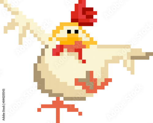 Chicken cartoon icon in pixel style