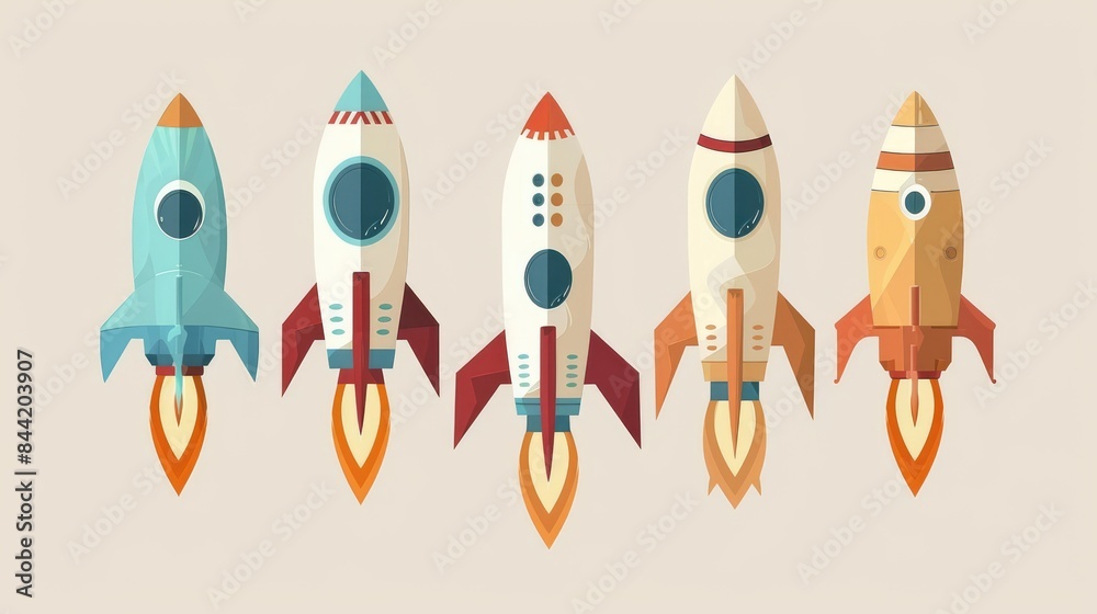 Rocket icons represent 2d elements commonly used in infographics for websites Rocket icons represent 2d elements commonly used in infographics for websites
