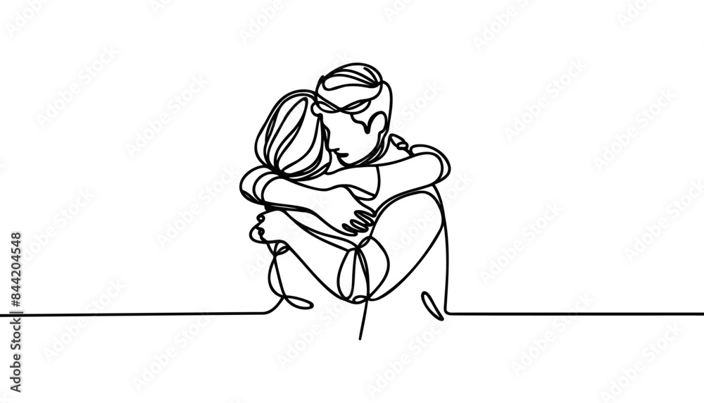 one line drawing of man and woman hugging vector minimalism. Single ...