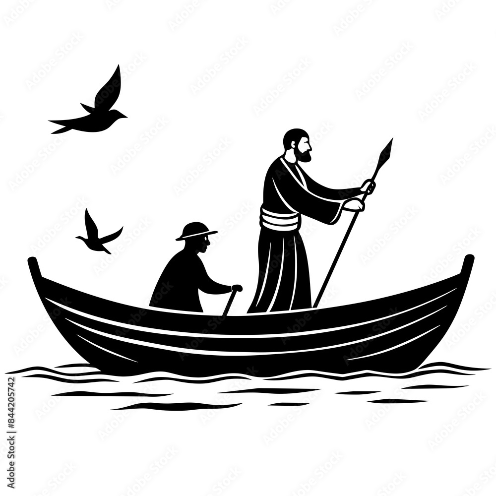 silhouette of a person with a boat silhouette of a person with a boat