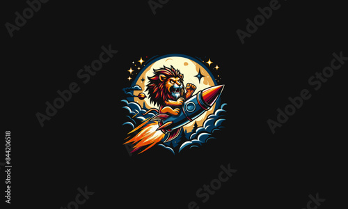 lion riding rocket vector illustration flat design