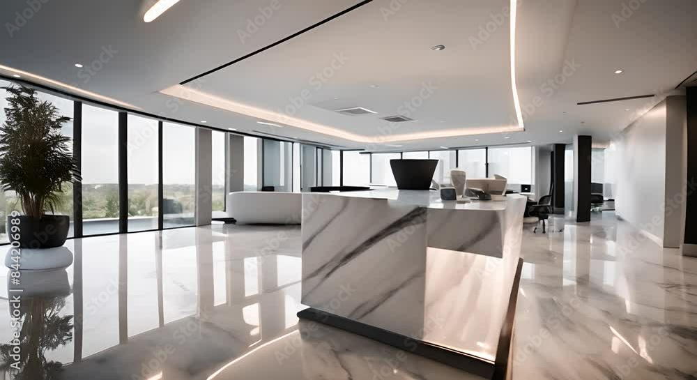 Modern office reception room with marble computer desk