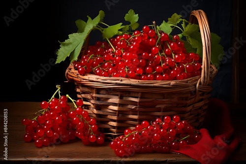 Fresh Currants in a basket. Ripe Currant fruit