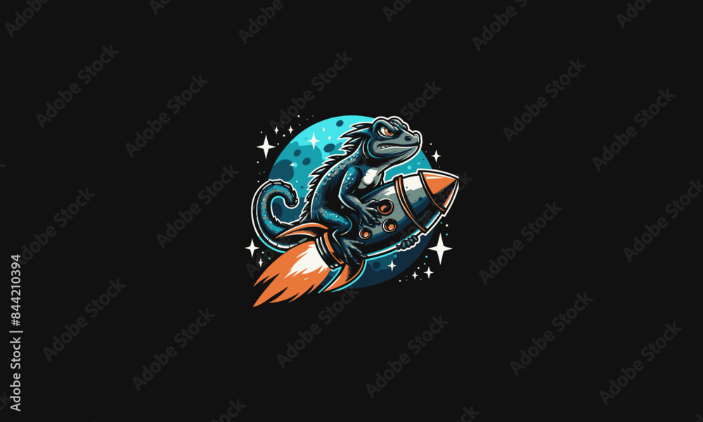 Fototapeta premium lizard angry riding rocket vector artwork design