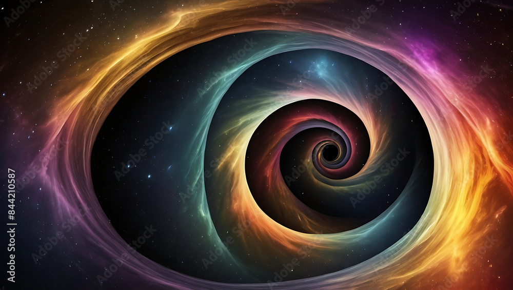 An Abstract colorful space theme spiral background with a black hole in the center, abstract image of wormhole or space time tunnel concept
An Abstract colorful space theme spiral background with a black hole in the center, abstract image of wormhole or space time tunnel concept