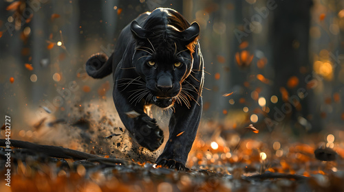 Black Panther Stalking in the Forest