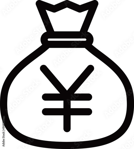 袋に入っている日本貨幣の黒の線画アイコン