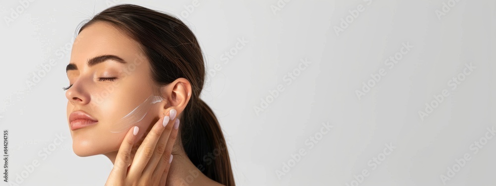 Beautiful woman touching her face with beautiful skin, young girl model touching neck, spa or cosmetics advertisement, beauty concept, cosmetic concept, skin medical beauty concept Beautiful woman touching her face with beautiful skin, young girl model touching neck, spa or cosmetics advertisement, beauty concept, cosmetic concept, skin medical beauty concept