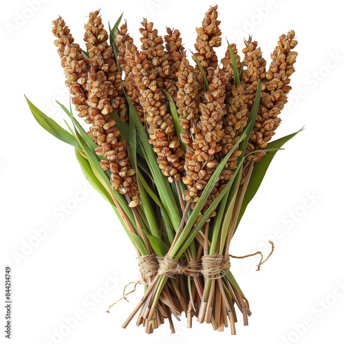 Fresh Sorghum Stalks Bundle Isolated on Transparent or White Background, PNG