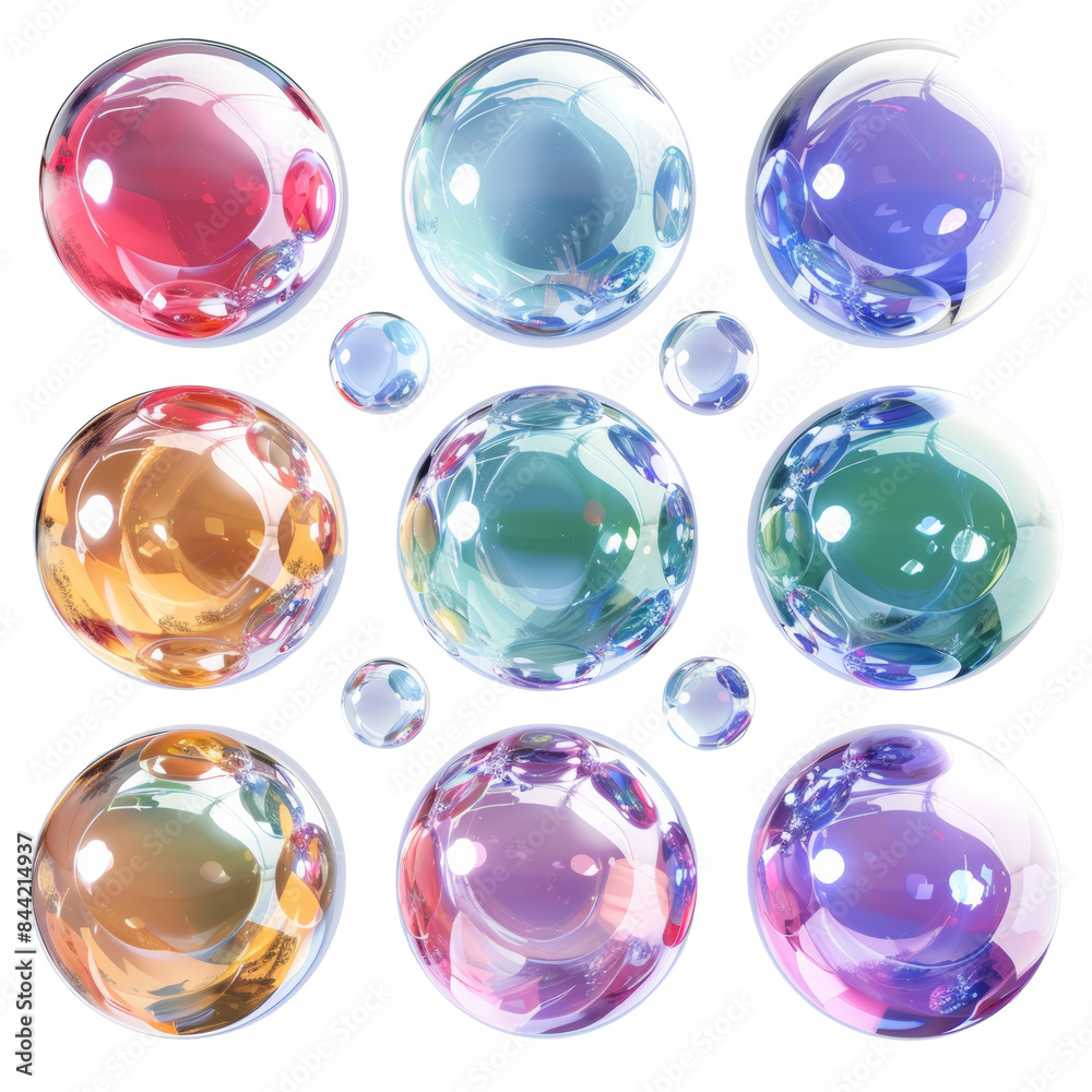 Colorful Round Shapes Bubble Ball Set Isolated on Transparent or White Background, PNG Colorful Round Shapes Bubble Ball Set Isolated on Transparent or White Background, PNG