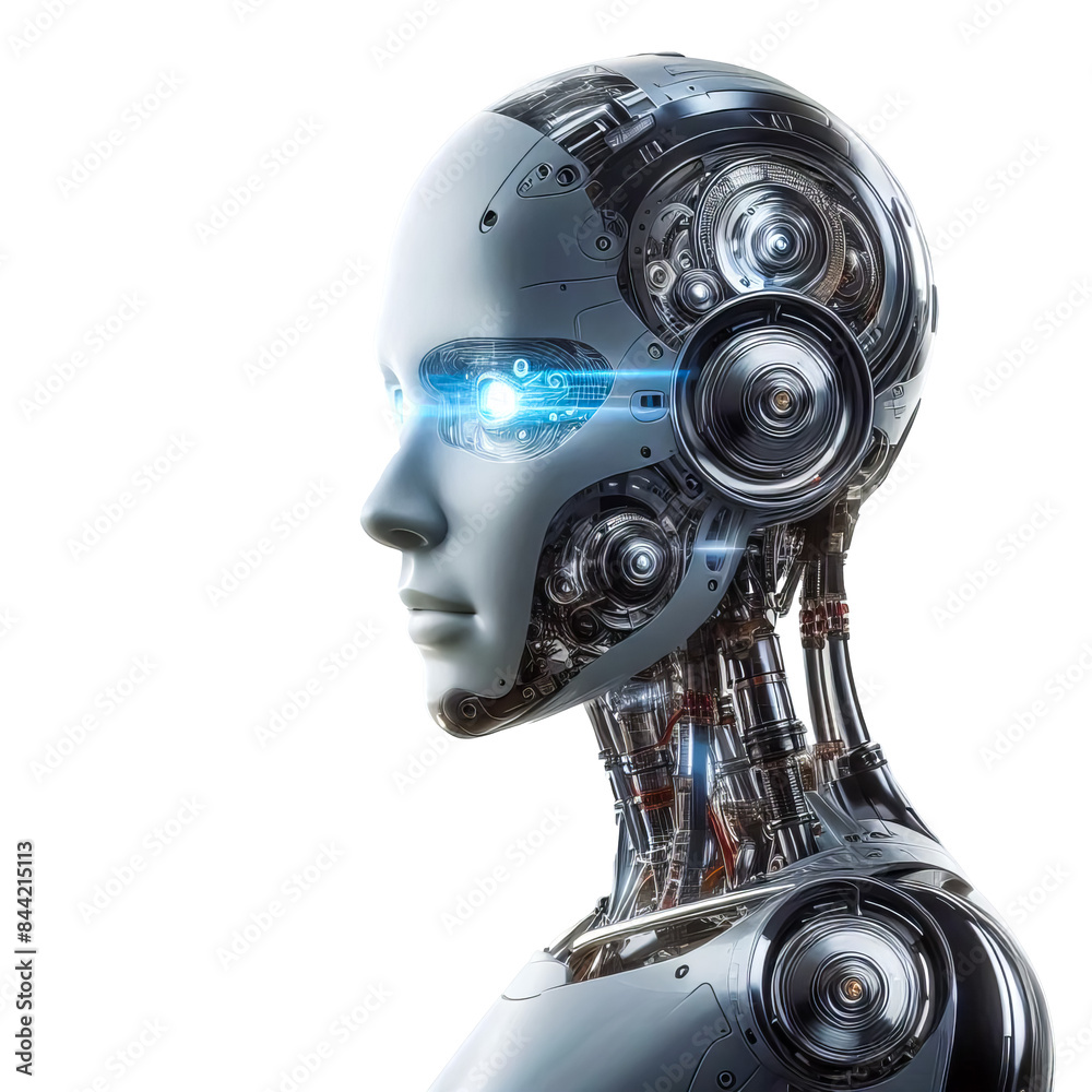 Fototapeta premium Detailed Human Robot AI Transparent Background PNG