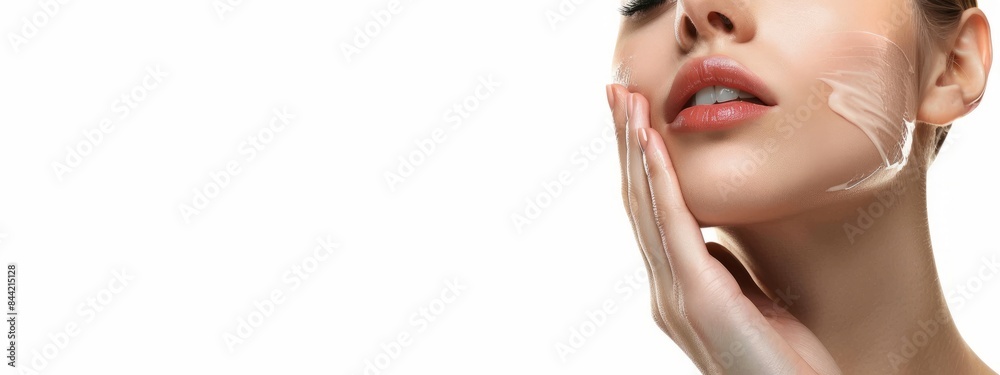 Beautiful woman touching her face with beautiful skin, young girl model touching neck, spa or cosmetics advertisement, beauty concept, cosmetic concept, skin medical beauty concept Beautiful woman touching her face with beautiful skin, young girl model touching neck, spa or cosmetics advertisement, beauty concept, cosmetic concept, skin medical beauty concept