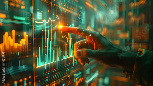 Office Worker Interacting with Digital Data Chart on Screen