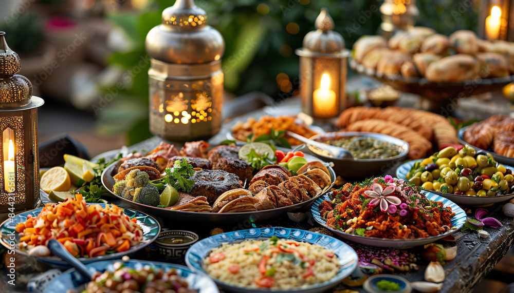 Festive table with traditional dishes for celebrating Eid al-Adha Festive table with traditional dishes for celebrating Eid al-Adha
