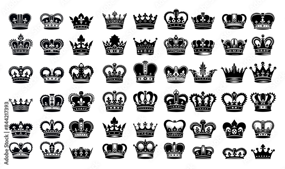 Crown icon set. Crown sign collection. Vector. Elegant Heraldic Crown: Ideal for Royalty-Themed Designs and Luxury Brands