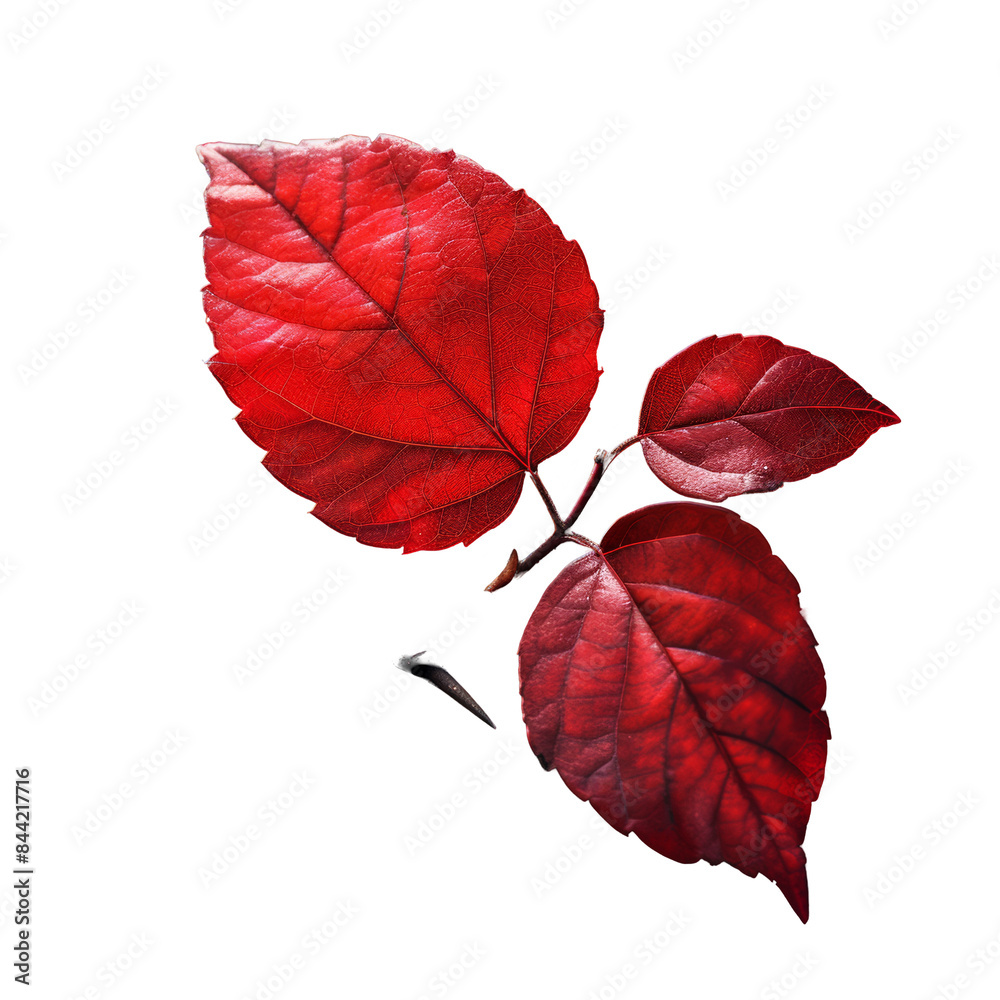 Fototapeta premium Fiery Red Creeper Leaf on Ebony Branch Isolated on Transparent or White Background, PNG