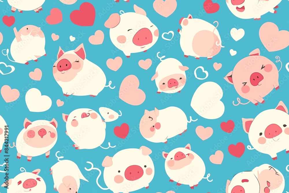 Cute piglets seamless pattern with hearts Cute piglets seamless pattern with hearts