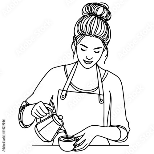 Barista woman pouring coffee vector illustration , female barista making coffee