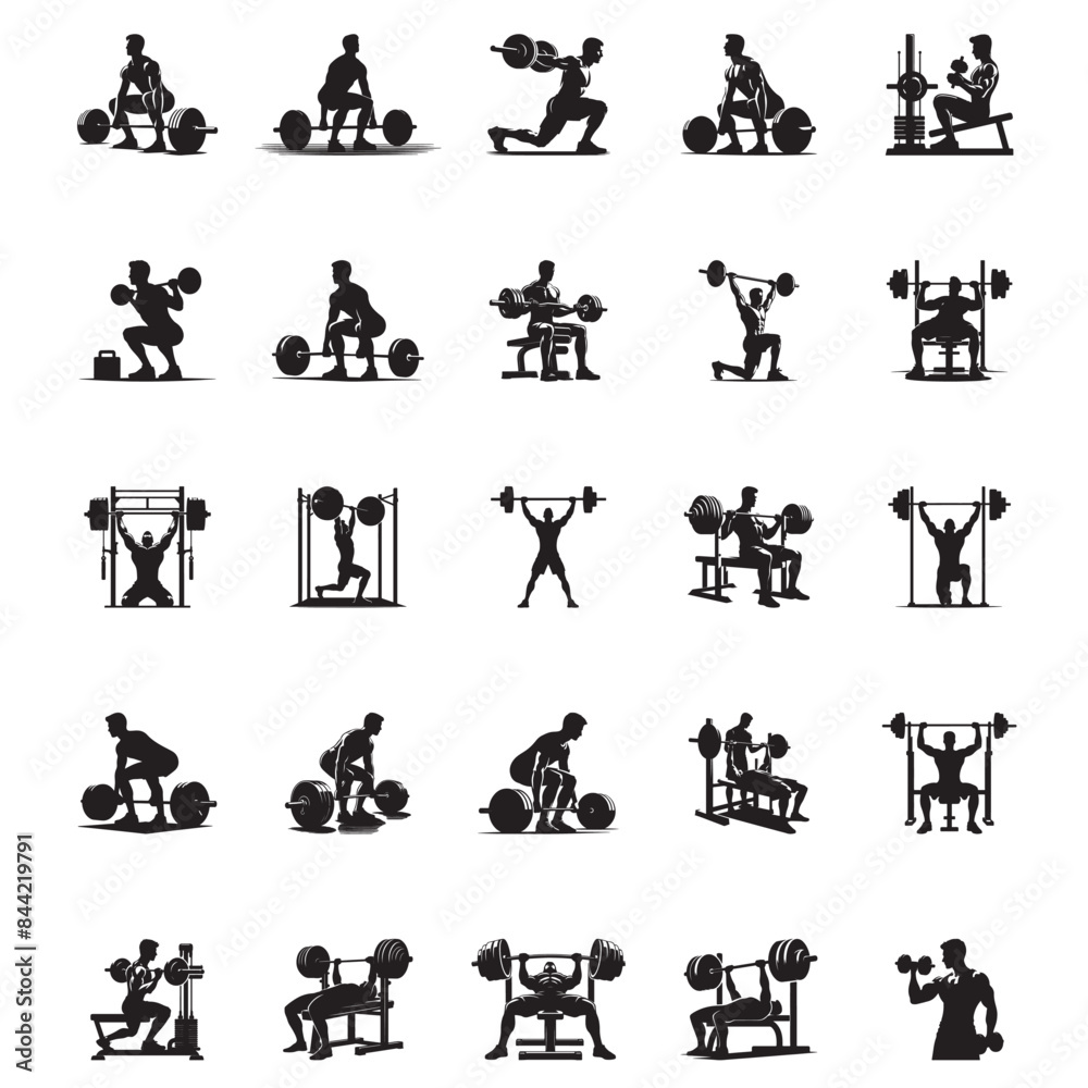 Vector silhouettes of GYM Set, a man doing Exercise Vector silhouettes of GYM Set, a man doing Exercise