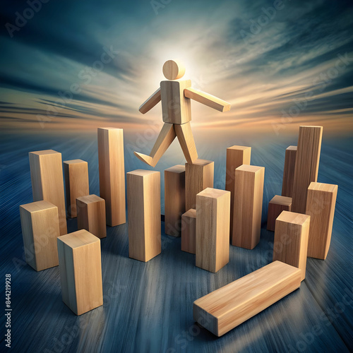 conceptual of success business with wooden human