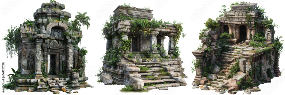 Ancient Jungle Temple Ruins Isolated on Transparent or White Background, PNG Ancient Jungle Temple Ruins Isolated on Transparent or White Background, PNG