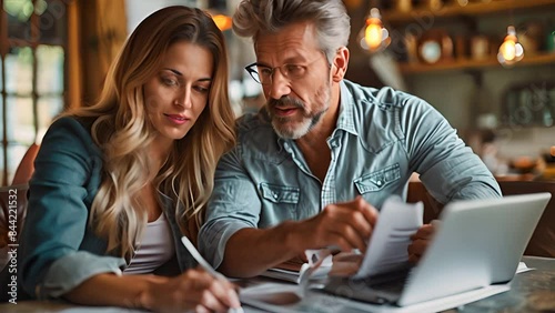 Wallpaper Mural Mature couple discussing over documents with real estate agent at table.generative ai Torontodigital.ca