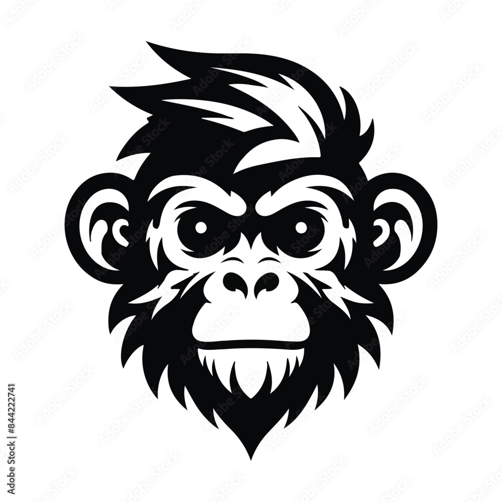 Fototapeta premium Monkey Animal black silhouette vector with white color background