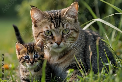 Wallpaper Mural cat and baby on grass Torontodigital.ca