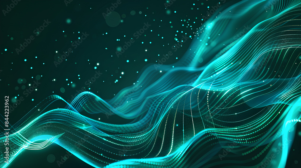 Vector abstract light lines wavy flowing dynamic in blue green colors ...