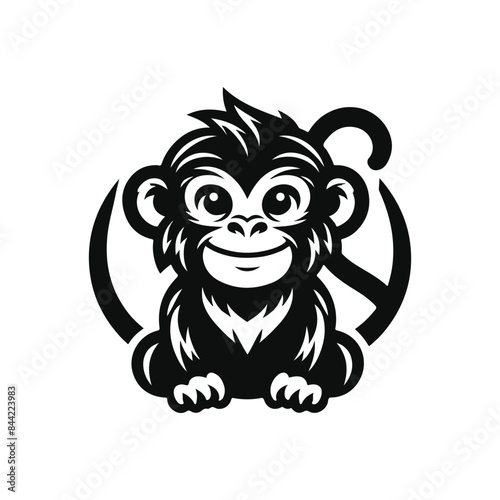 Monkey Animal black silhouette vector with white color background
