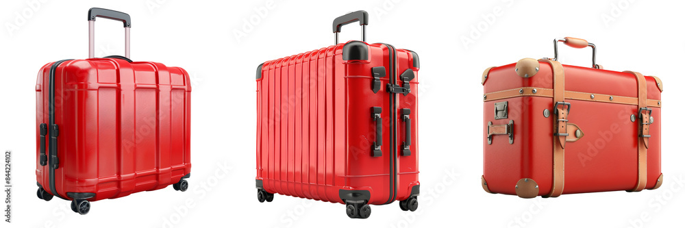 Big Red Travel Suitcase Set Isolated on Transparent or White Background, PNG Big Red Travel Suitcase Set Isolated on Transparent or White Background, PNG