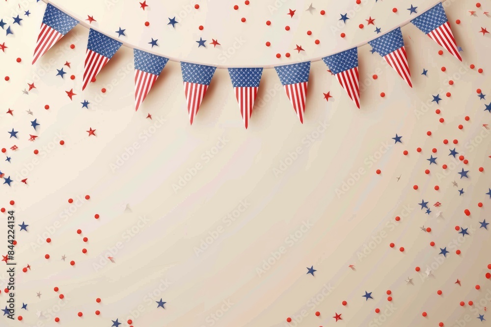Obraz premium Realistic 3D design with American flag bunting for Patriot Day.