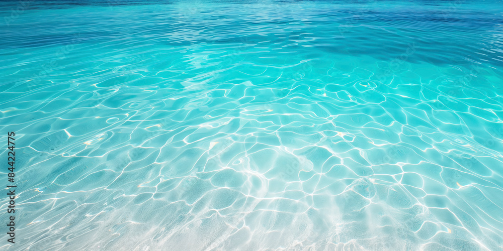 Clear turquoise water surface. Close-up view of pristine turquoise water with sun reflections creating patterns on the surface Clear turquoise water surface. Close-up view of pristine turquoise water with sun reflections creating patterns on the surface