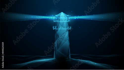 Lighthouse. Low polygonal, wireframe, linear and mesh illustration