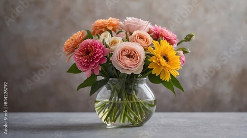 Wallpaper Mural bouquet of vivid color flowers in a glass vase with simple background Torontodigital.ca