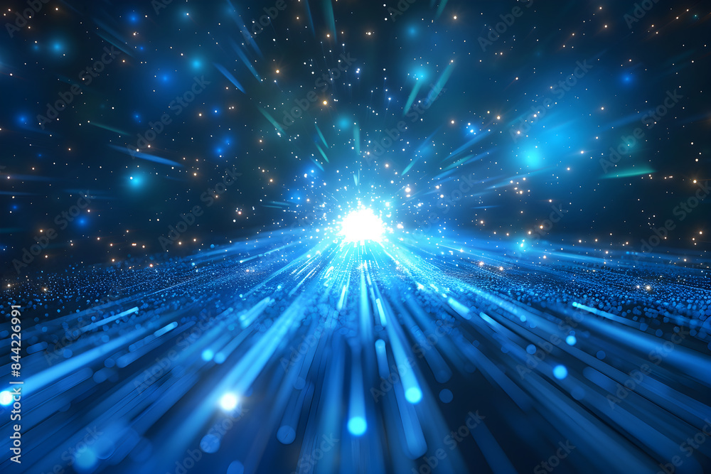 Fototapeta premium burst of light with blue hues moving and flying