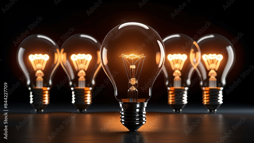 A glowing light bulb on black background symbolizes bright ideas and innovation A glowing light bulb on black background symbolizes bright ideas and innovation