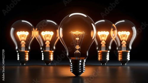 A glowing light bulb on black background symbolizes bright ideas and innovation