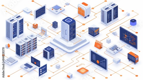 Data Center with Servers and Connections 