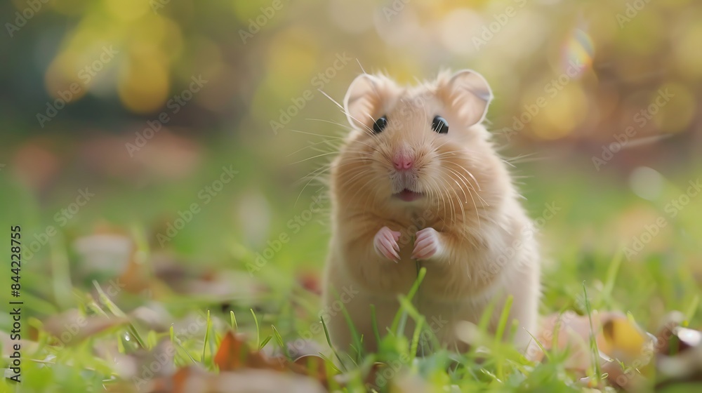 Cute Syrian hamster standing up looking curious Cute Syrian hamster standing up looking curious
