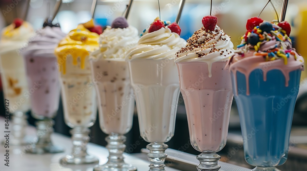 delicious milkshakes on a counter at a diner delicious milkshakes on a counter at a diner