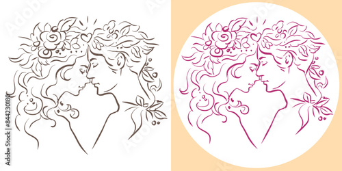 face of bride and groom vector for card decoration illustration