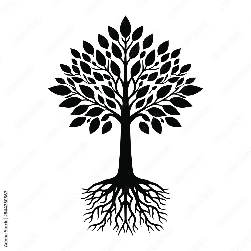 Naklejka premium Tree Plant black silhouette vector with white color background