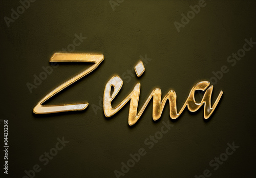 Old gold text effect of name Zeina with 3D glossy style Mockup. photo