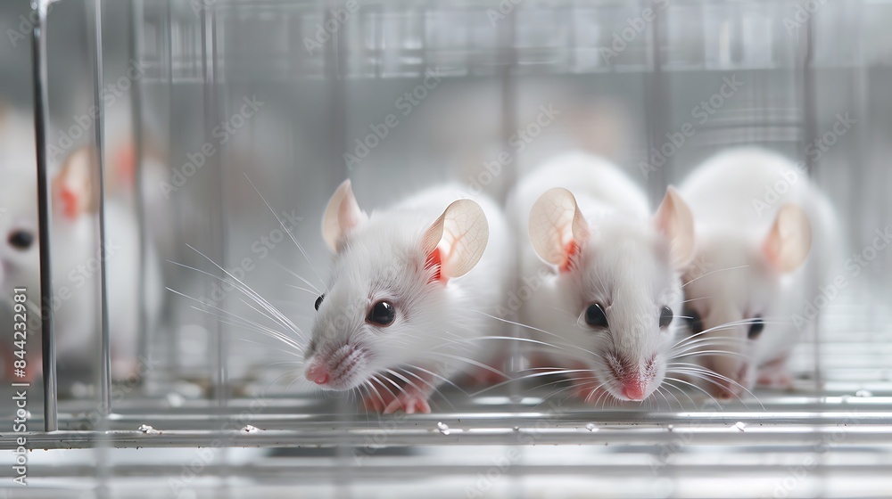 Obraz premium Small experimental white mice in cage