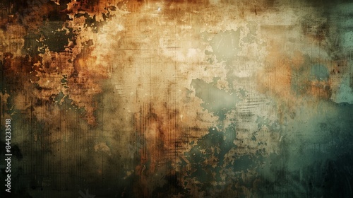 Vintage grunge texture background with abstract rusty and worn patterns in tones of brown and blue. Perfect for artistic and industrial designs.