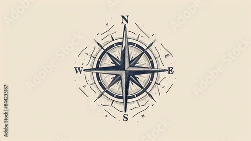 Simple line art of a compass rose with intricate details, symbolizing direction and guidance.