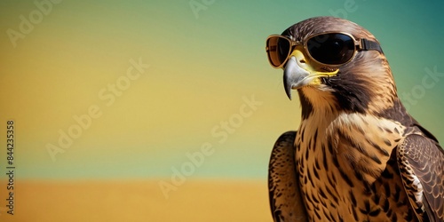 Falcon with Sunglasses on a Solid Background, Featuring Ample Copy Space
